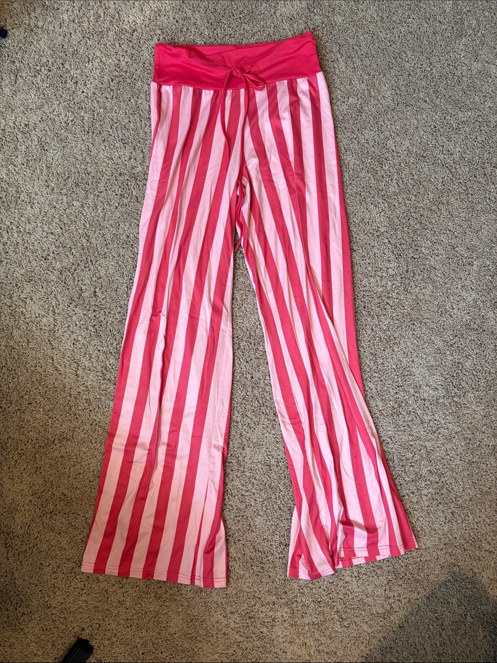 Girls Pink Striped Pajama Pants with Fold-Over Waist